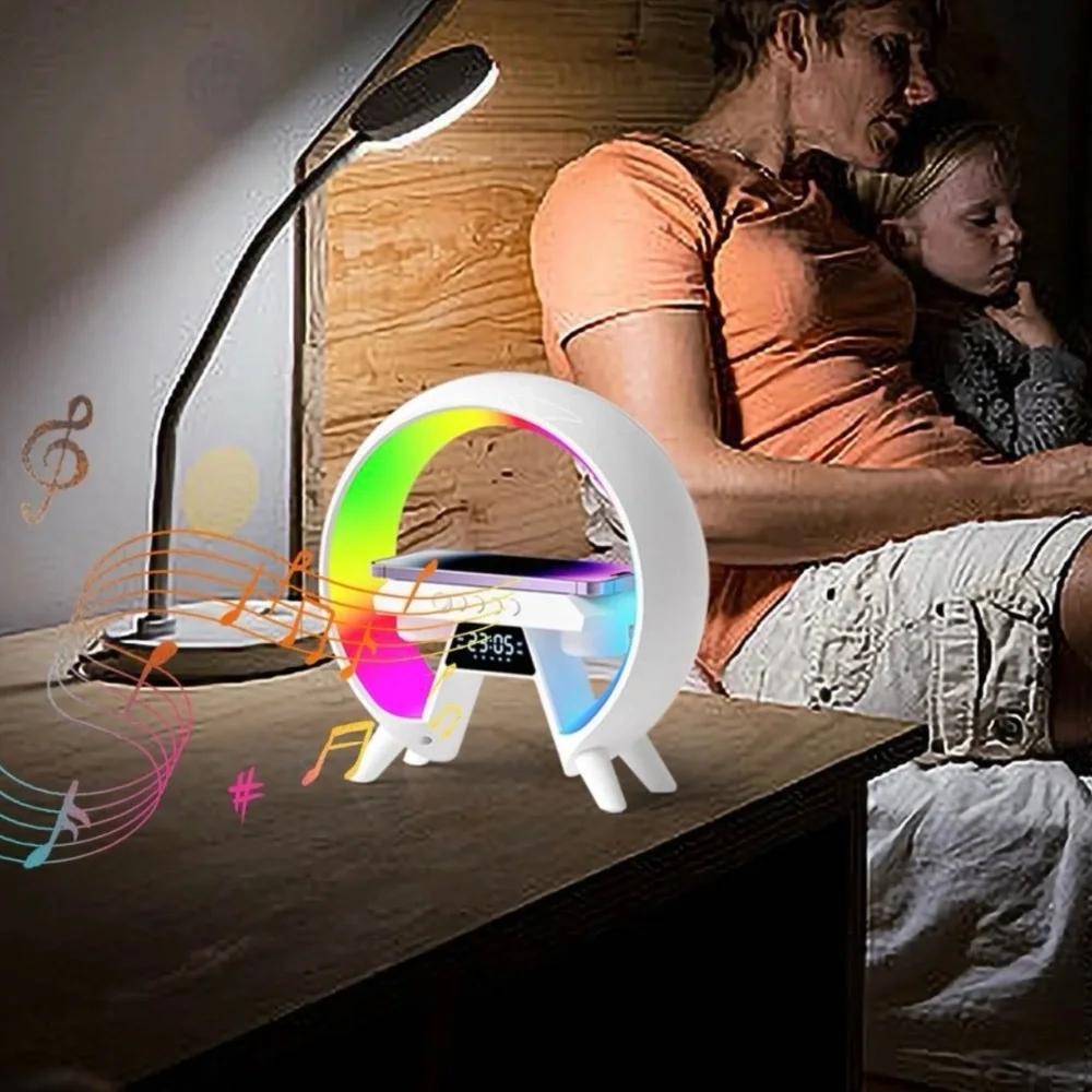 🆕- Led Wireless Charging Speaker/Lamp, Alarm Clock, Sound Machine, Light Modes